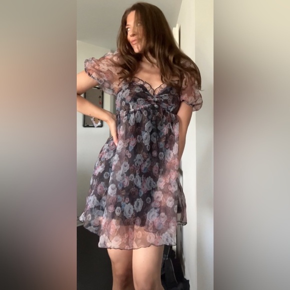 Dresses & Skirts - Floral Sheer Puff Sleeve Dress